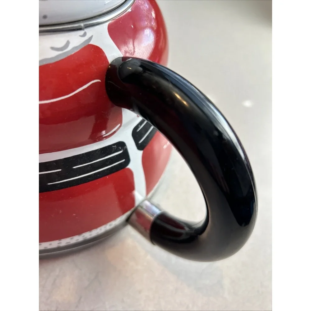 ROSHKO PORCELAIN Enamel on Steel Santa StoveTop Whistle Kettle Pot 3QT Christmas